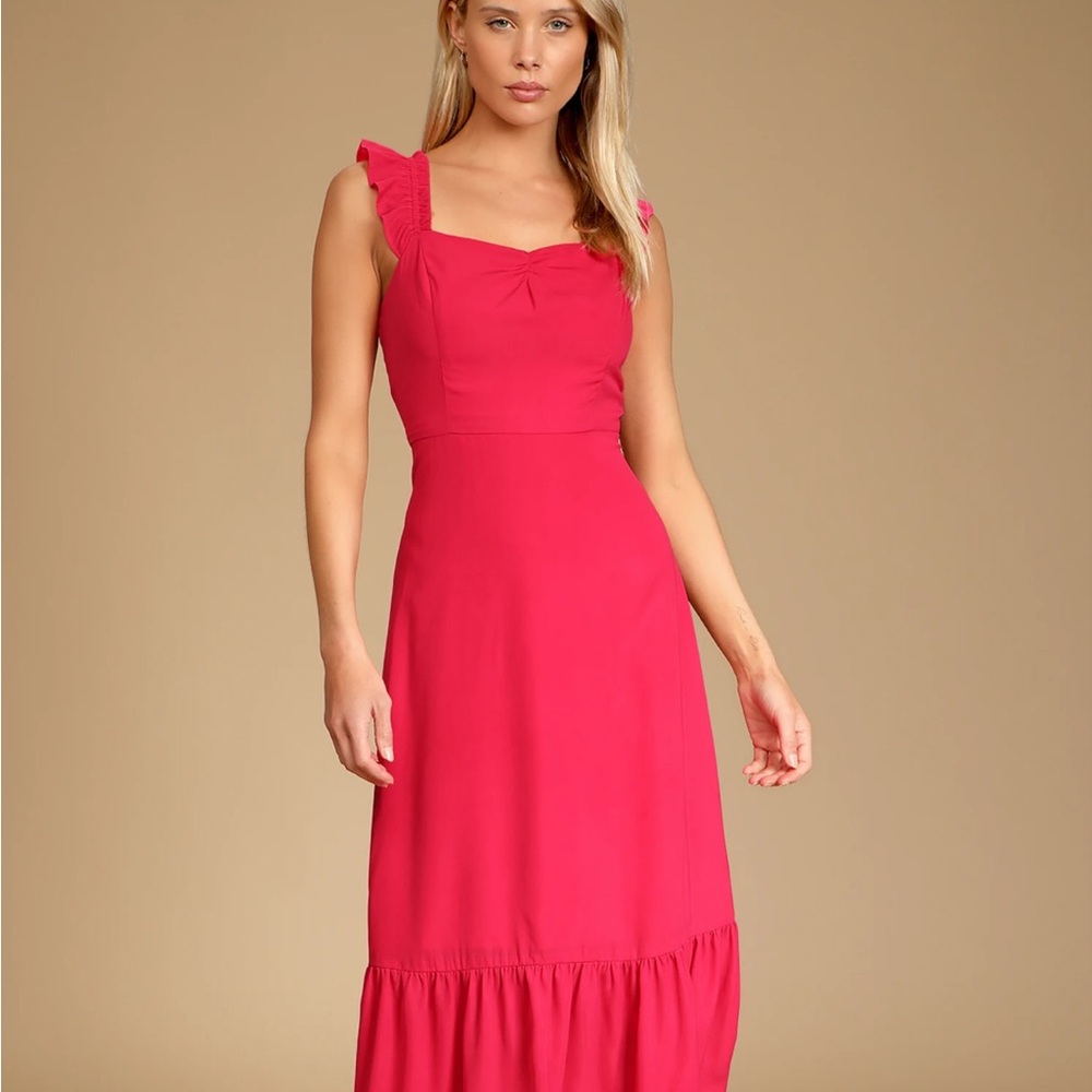 Lulu's Pink and Orange Tiered Ruffled Midi Sundress